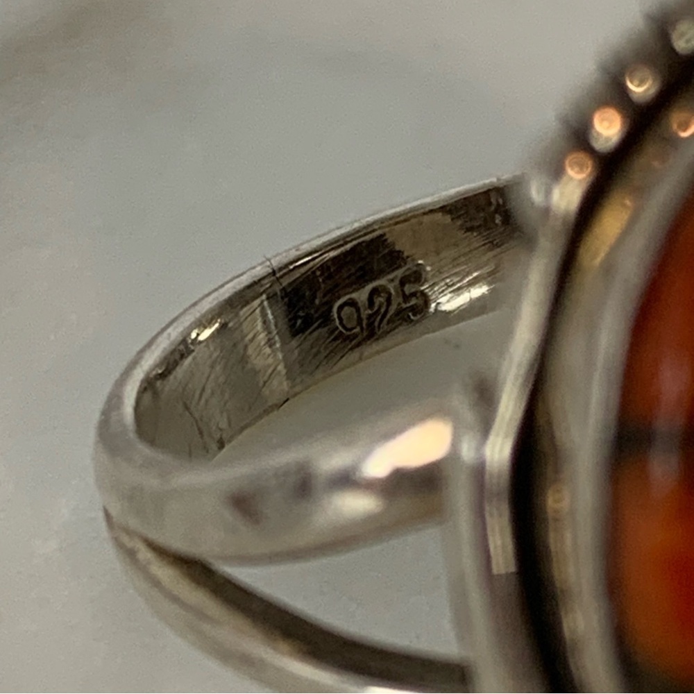 Sterling Silver Ring Oval Red Jasper Split Shank Sz 10.5 Stamped 925 Fiery Vtg - Picture 10 of 13